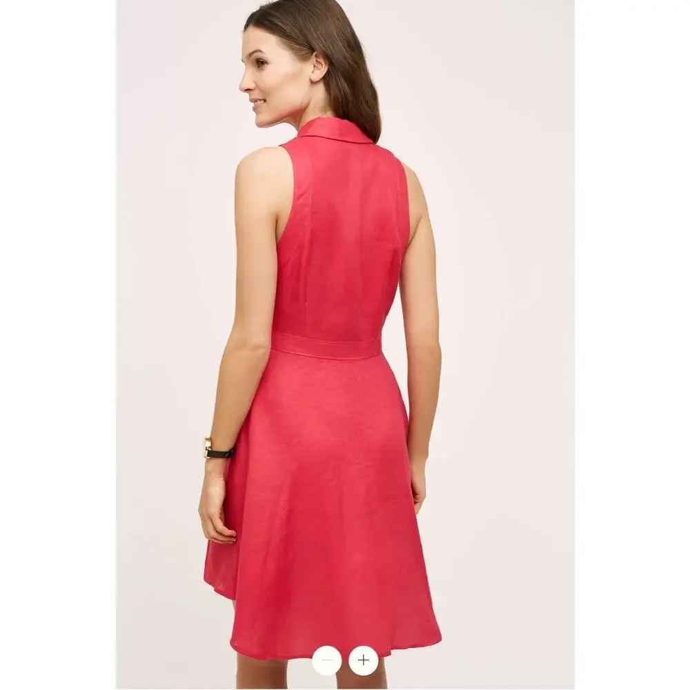 HD In Paris Anthro Womens Printemps Linen Dress Bright Pink US 6 Bright Pink - Picture 2 of 13